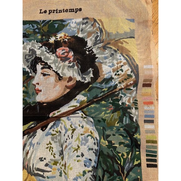 VTG 1976 Needlepoint Canvas Spring Study of Jeanne Demarsy by Edouard Manet - Picture 3 of 6